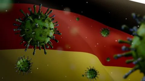 3D illustration German flag waving with Coronavirus outbreak. Covid 19 German Stock Illustration