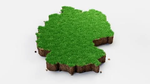 3D illustration of Germany map on the grass patch soil earth cut piece on the Ilustración de archivo