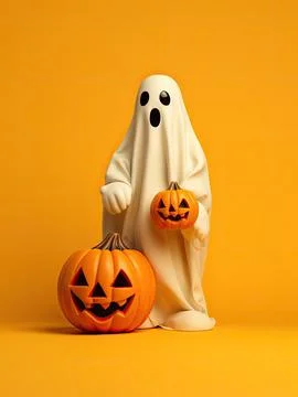 3d illustration of a ghost and pumpkin for halloween celebration Ilustración de archivo