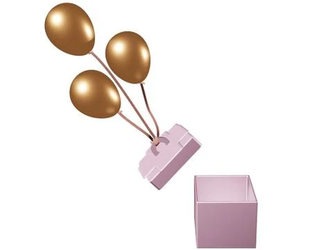 3D illustration, a gift box opened by pulling of a balloon on a white backgro Stock Illustration