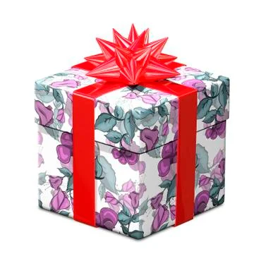 3D Illustration of a Gift with Flower Pattern Stock Illustration