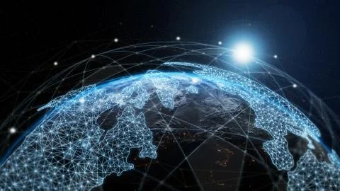 3D illustration global modern creative communication and internet network map Illustrazione stock