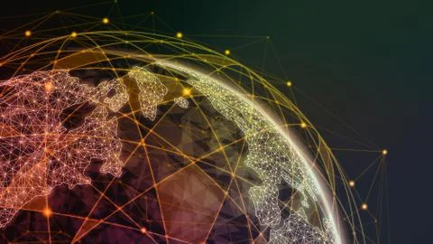 3D illustration global modern creative communication and internet network map Illustrazione stock