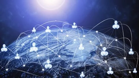3D illustration global modern creative communication and internet network map Illustrazione stock