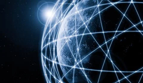 3D illustration global modern creative communication and internet network map Illustrazione stock