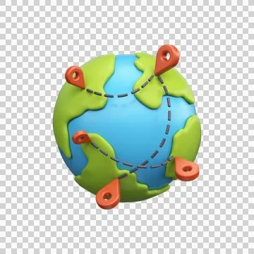3D illustration of a globe with location points on a map Stock Illustration