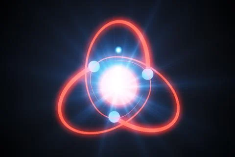 3d illustration of a glowing atom on a dark background Stock Illustration