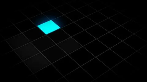 3d illustration of a glowing square in a grid. Seamless loop. Flat design. Pl Stock Illustration