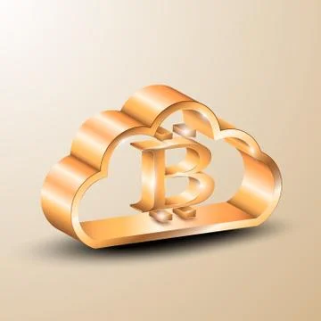 3d illustration of an gold cloud with a bitcoin symbol Stock Illustration