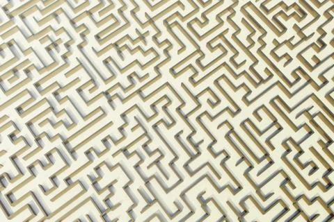 3d illustration gold labyrinth, complex problem solving concept Stock Illustration