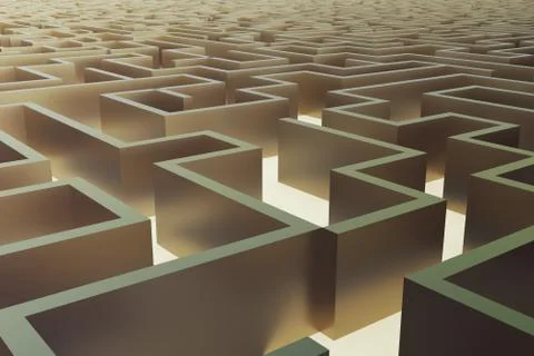 3d illustration gold labyrinth, complex problem solving concept Illustrazione stock