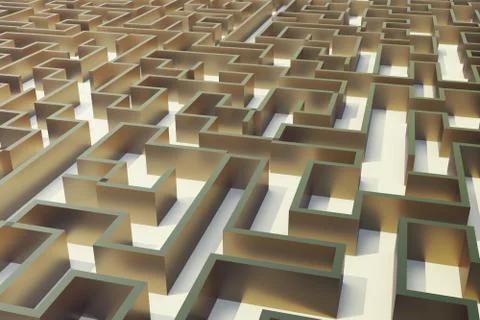 3d illustration gold labyrinth, complex problem solving concept Stock Illustration
