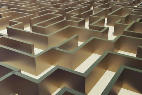 3d illustration gold labyrinth, complex problem solving concept Illustrazione stock