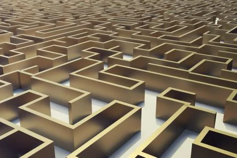 3d illustration gold labyrinth, complex problem solving concept Stock Illustration