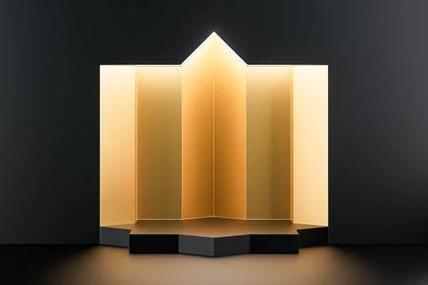 3d illustration of golden background with octagonal stage pedestal illuminated Illustrazione stock