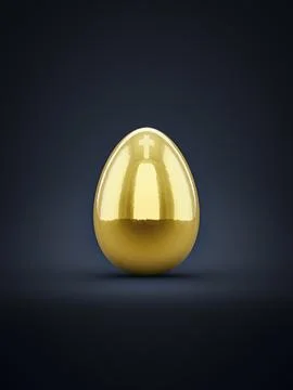 3d illustration of a golden easter egg with cross reflection on top Stock Illustration