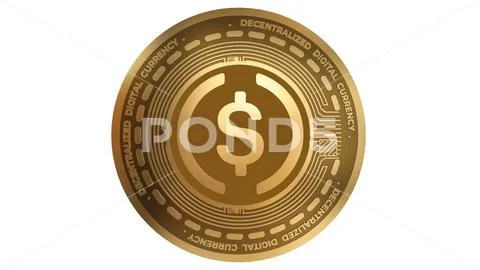 3d Illustration Golden USD Coin USDC Cryptocurrency Coin Symbol