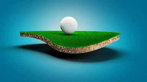 3D illustration of the golf course grass and ball isolated on blue background Stock Illustration