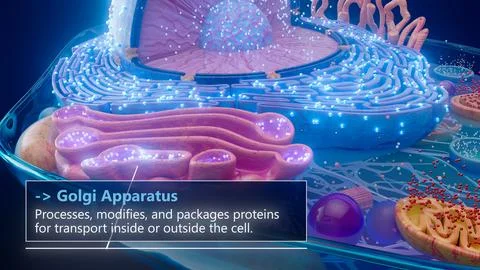 3D illustration of the Golgi apparatus processing proteins イラスト素材