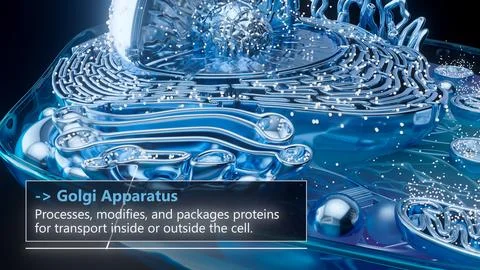 3D illustration of the Golgi apparatus processing proteins 库存插图