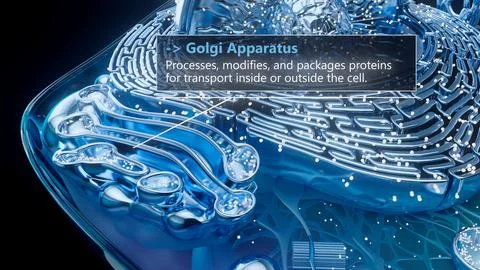 3D illustration of the Golgi apparatus processing proteins 库存插图