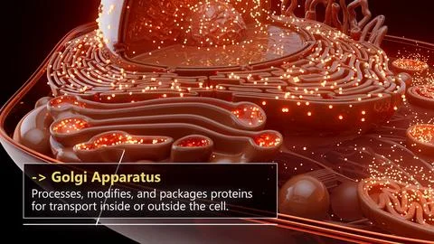 3D illustration of the Golgi apparatus processing proteins 库存插图