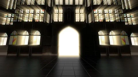 3d Illustration of a gothic building with god rays shining through the windows Stock Illustration