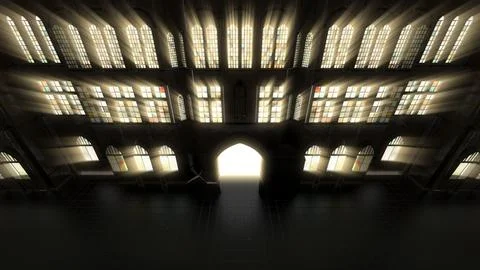 3d Illustration of a gothic building with god rays shining through the windows Stock Illustration
