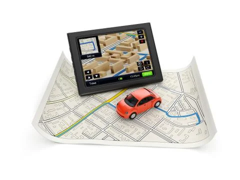 3d illustration: gps navigation map and a car. Stock Illustration