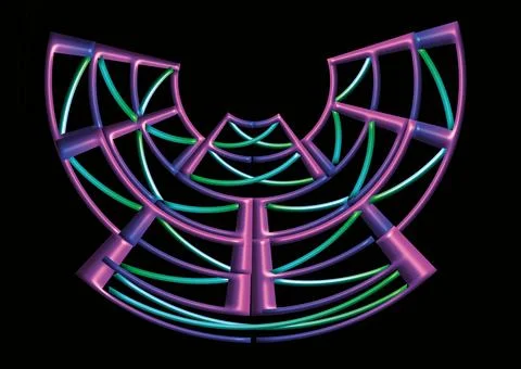 3d illustration of gradient purple  round shape with frames on black background Illustrazione stock