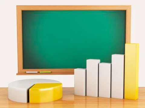 3d illustration. graph, charts and blackboard. business concept Stock Illustration