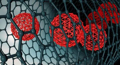 3D illustration of Graphene atomic structure - nanotechnology background illu Stock Illustration