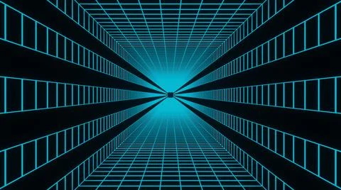 3D illustration graphic of abstract lining and cube pattern energy tunnel. Stock Illustration