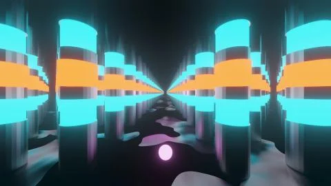 3D Illustration graphic of a seamless loop between beautiful sci-fi pillars. Stock Illustration