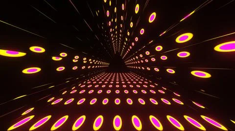 3d illustration graphics seamless loop of yellow and pink color neon circular. Stock Illustration