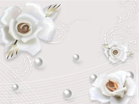 3d illustration, gray background, large white pearl buds, ornament, pearls Stock Illustration