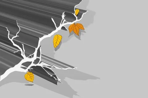 3d illustration, gray background, rift, shadow, autumn leaves Stock Illustration
