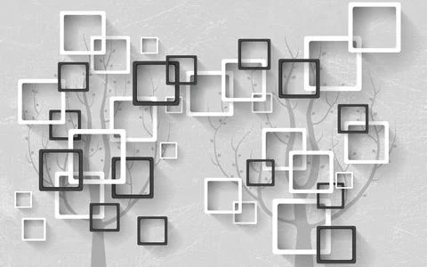 3d illustration, gray background, set of square black and white frames Stock Illustration