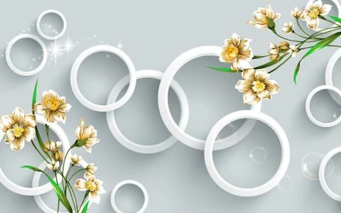 3D illustration, gray background, white rings, soap bubbles Stock Illustration