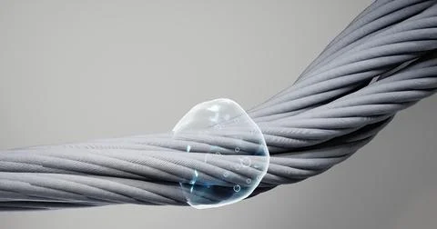 3d illustration of a gray cable or rope holding a transparent drop of water Stock Illustration