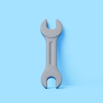 3D Illustration of Gray Double Open-End Wrench on Blue Background Stock Illustration