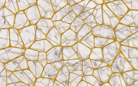 3d illustration, gray marble background, golden abstract asymmetrical mesh Stock Illustration