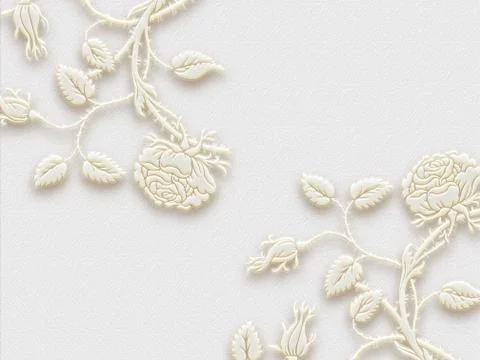 3d illustration, gray textural background, white embossed fabulous flowers Stock Illustration