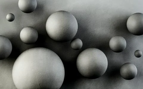 3d illustration, gray textured background with big and small balls Stock Illustration