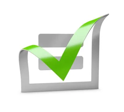 3d Illustration of Green check mark symbol and icon for approved design conce Stock Illustration
