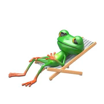3D Illustration of a Green Frog in a Deck Chair Stock Illustration