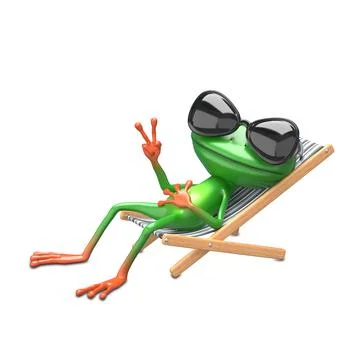 3D Illustration of a Green Frog in a Deck Chair and Glasses Stock Illustration