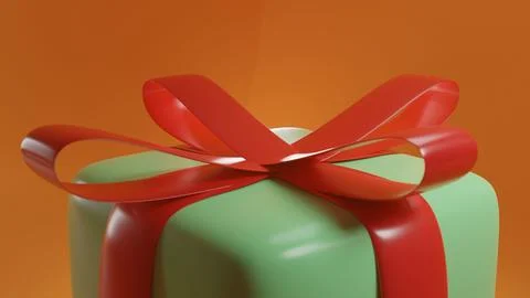 3D illustration of a green present box with a red bow isolated on an empty orang イラスト素材