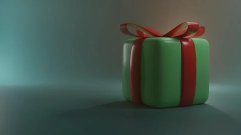 3D illustration of a green present box with a red bow isolated on an empty backg イラスト素材