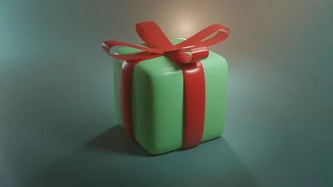 3D illustration of a green present box with a red bow isolated on an empty backg イラスト素材